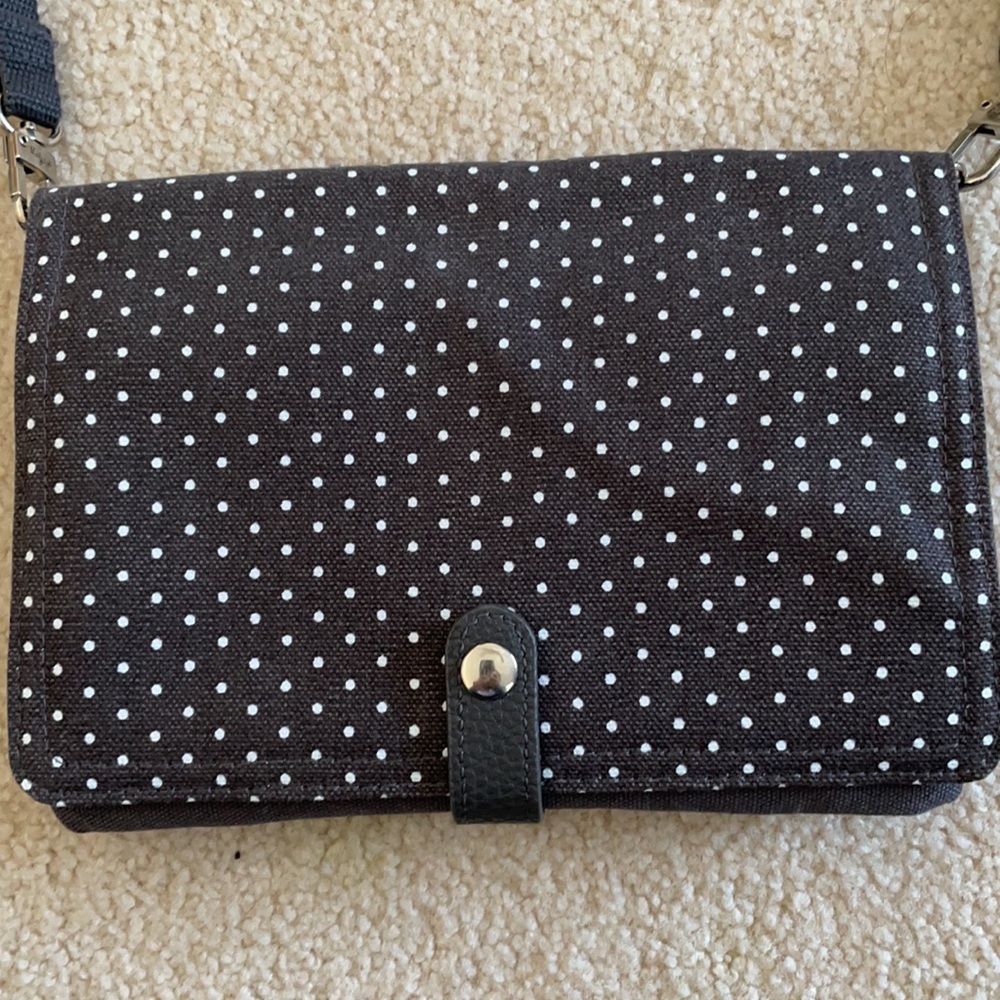 Thirty-one brown with white polka dots cross body purse